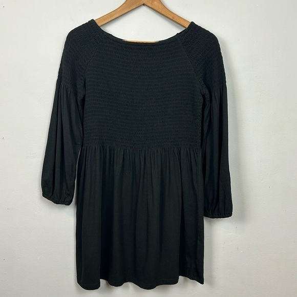 J. Jill Smocked Peasant Tunic 3/4 Sleeve Top - Black Sz S - Picture 2 of 9
